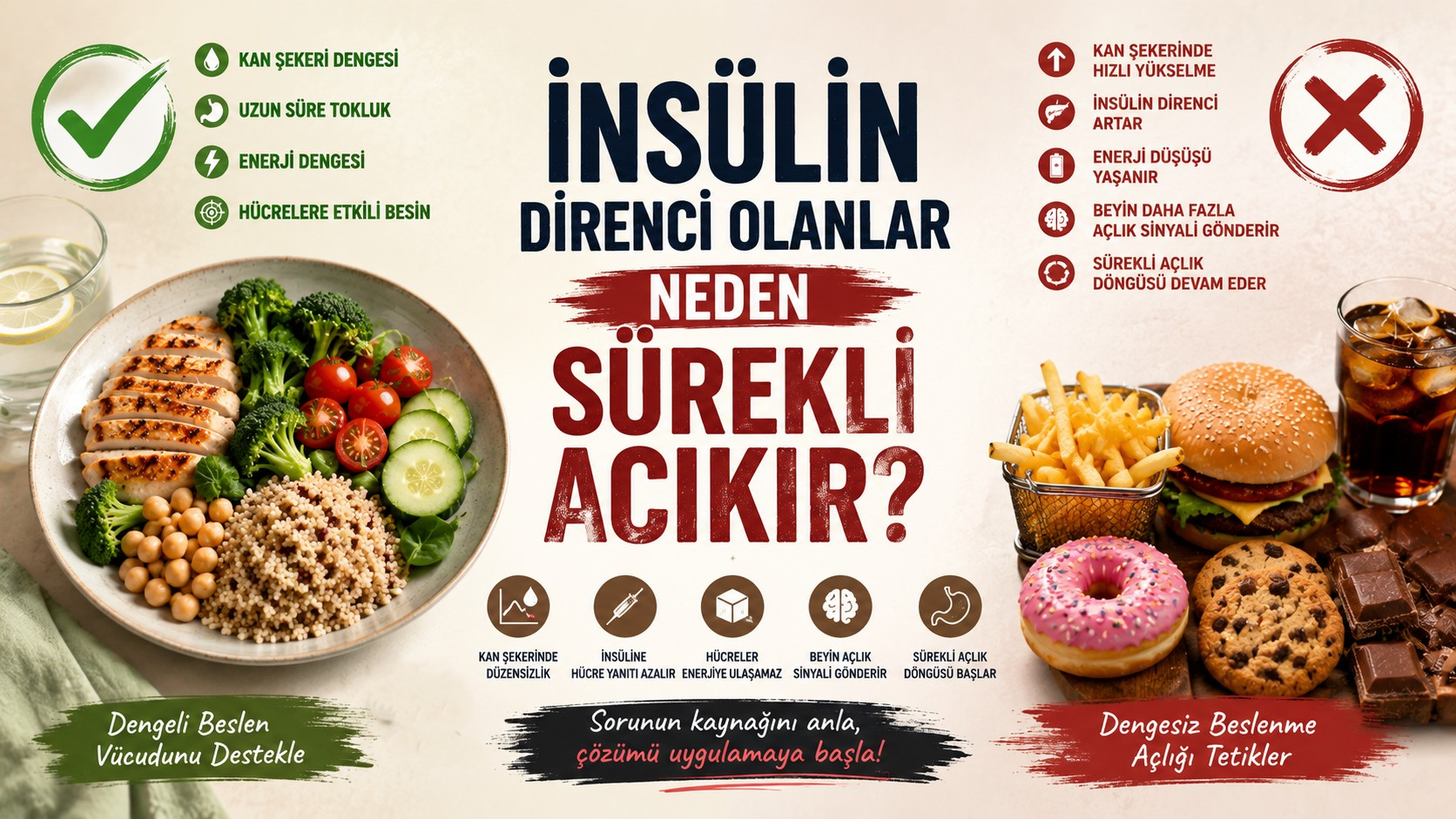 İnsülin direnci nedeniyle sık acıkmayı temsil eden bir görsel.